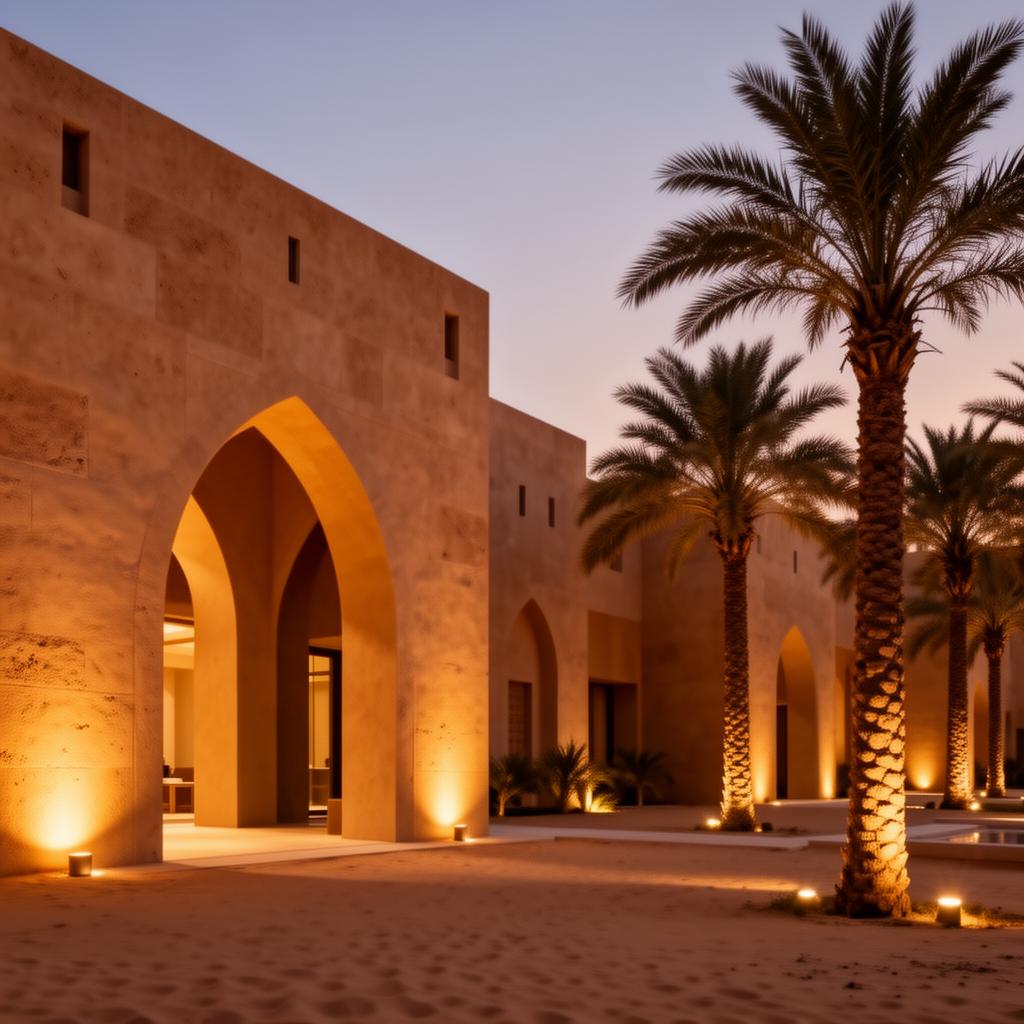 Desert resort at dusk